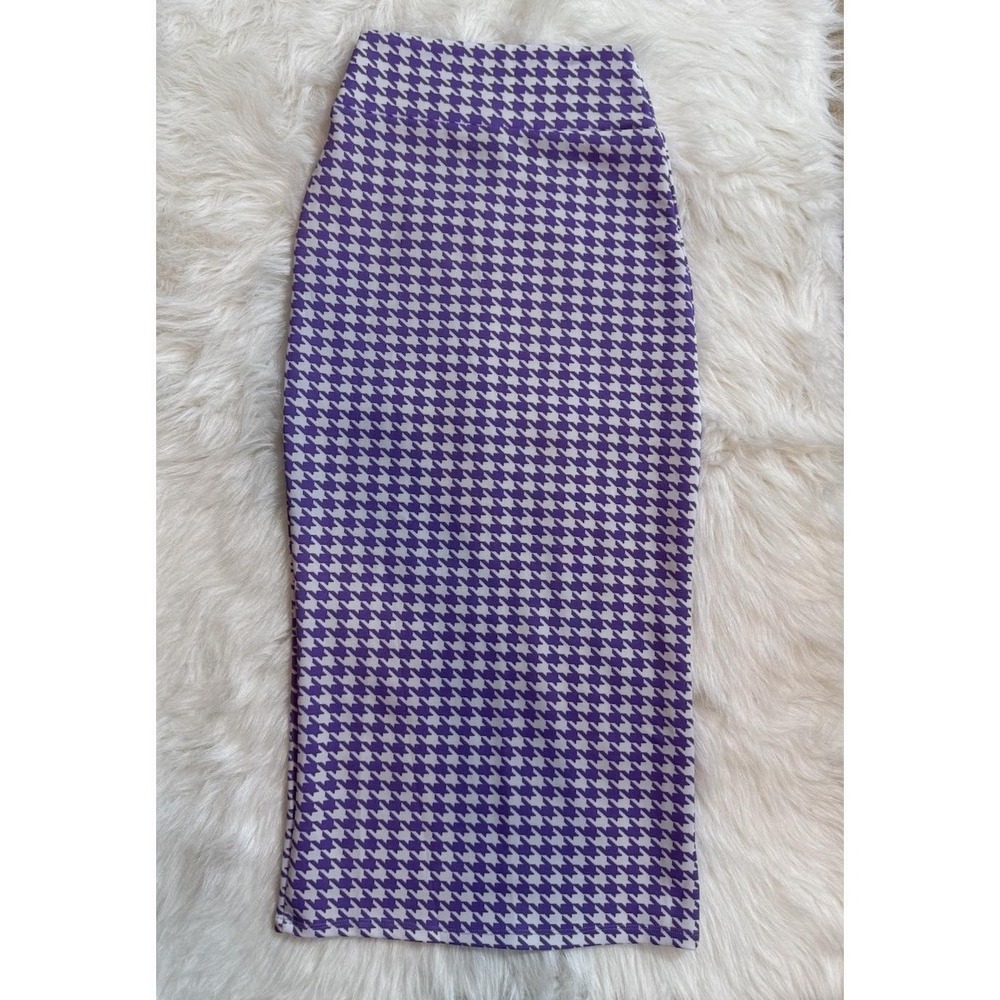 Vintage Belissima Purple White Houndstooth Maxi Pencil Skirt S Womens Retro Chic - Picture 3 of 7